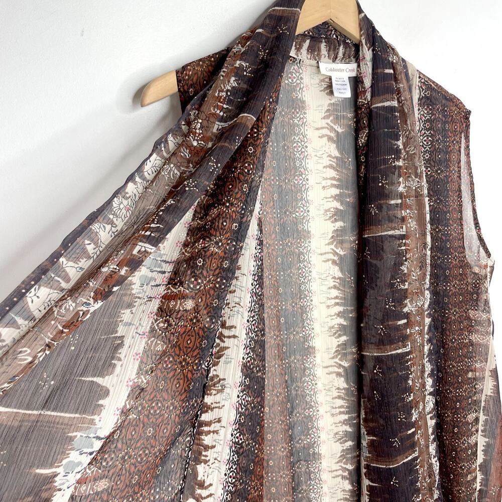 Vintage Y2K Coldwater Creek Sheer Kimono Top Brown Fairy Grunge Earthy Flowy